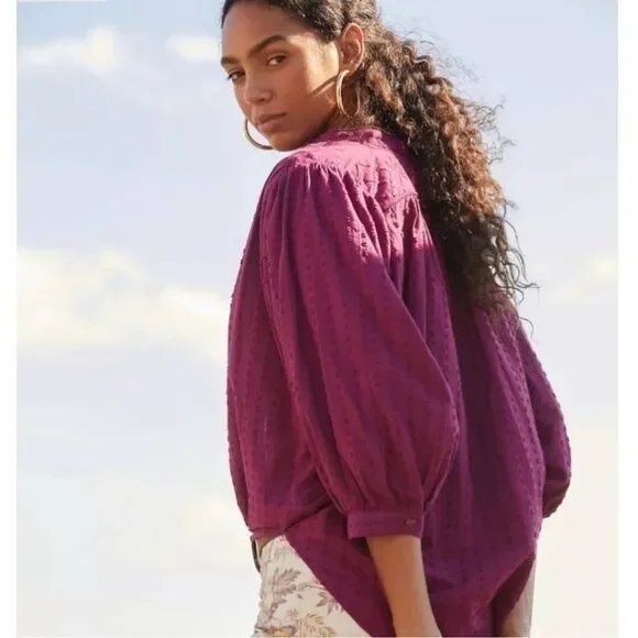 Pilcro by Anthropologie Tavi magenta button down oversized blouse top size‎ xs - Picture 4 of 14